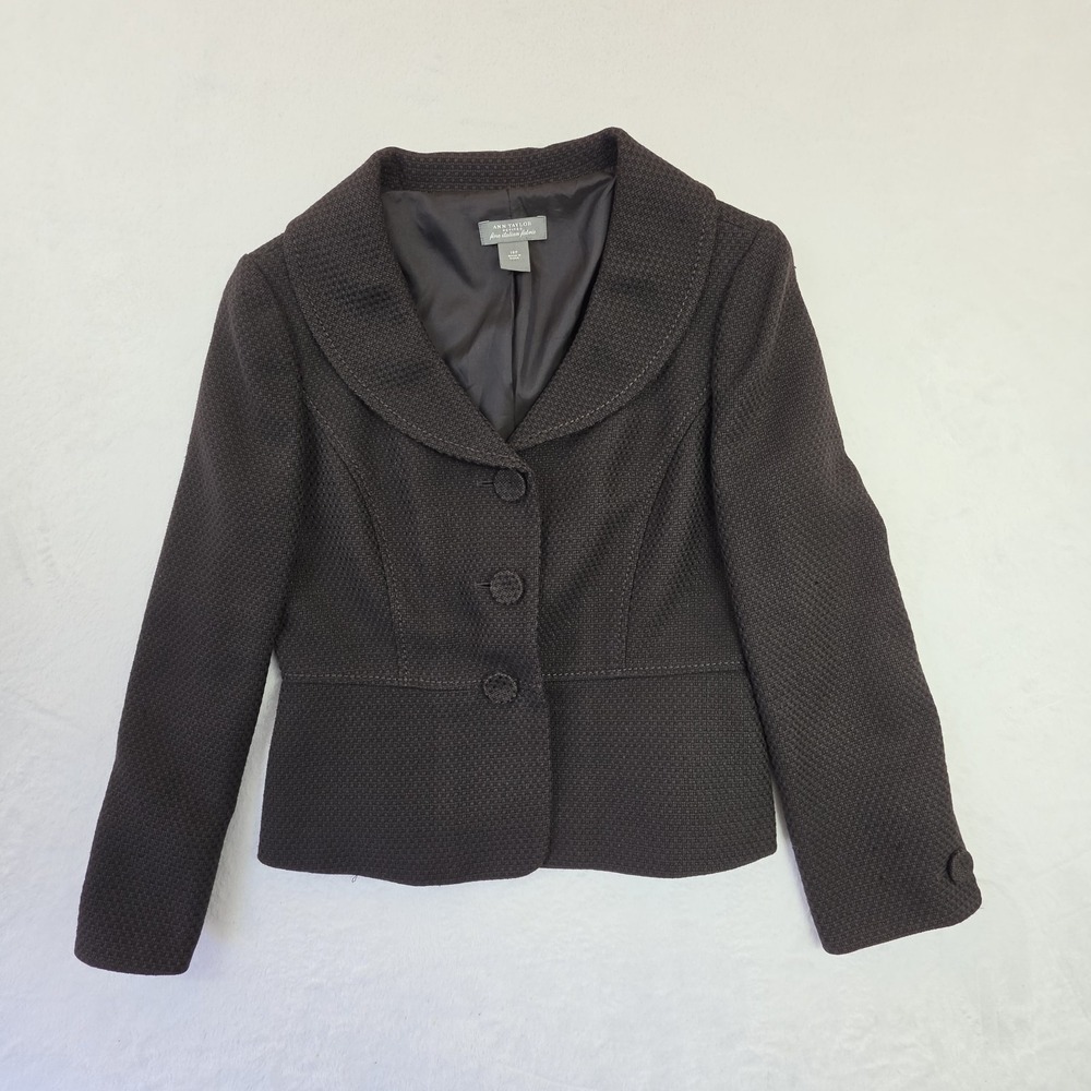 Ann Taylor Black Textured Three-Button Blazer